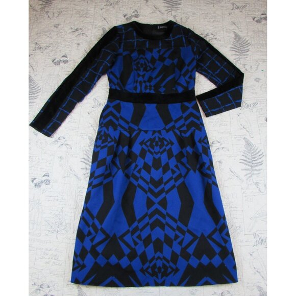 VNTG BARELLI long sleeve wool blnd geometric midi dress womens size US 4 EUR 36 - Picture 1 of 14